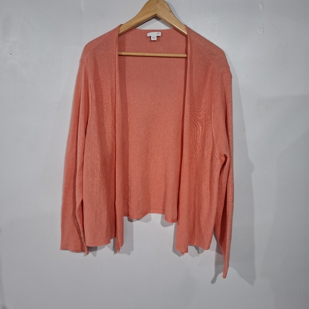 J. Jill Cardigan Sweater XL Coral Linen Cotton Modal Open Front Lightweight